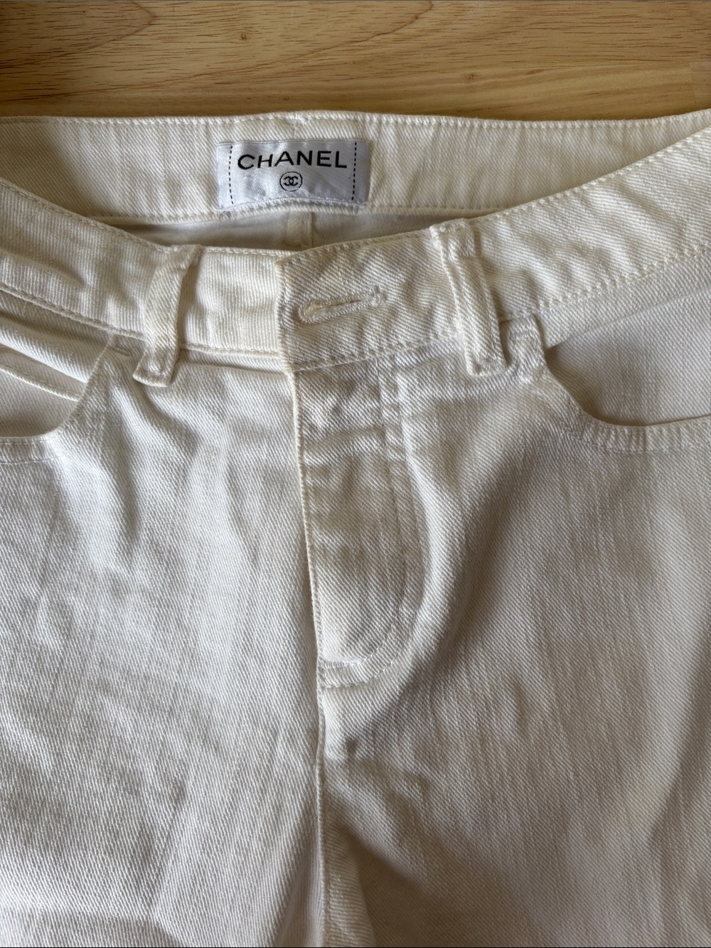 CHANEL Off-White High-Rise Denim Pants